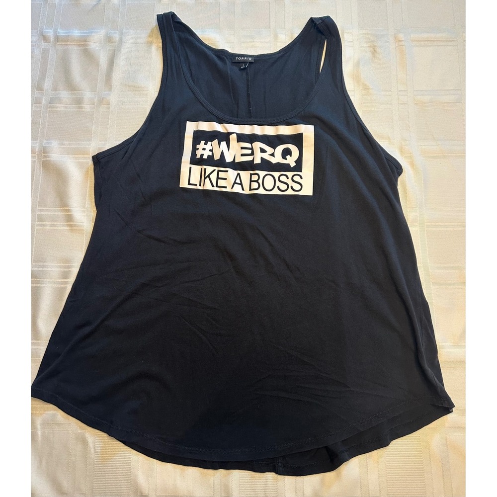 Torrid Tank Top Womens 2 Black #WERQ Like A Boss Graphic Sleeveless Scoop Neck